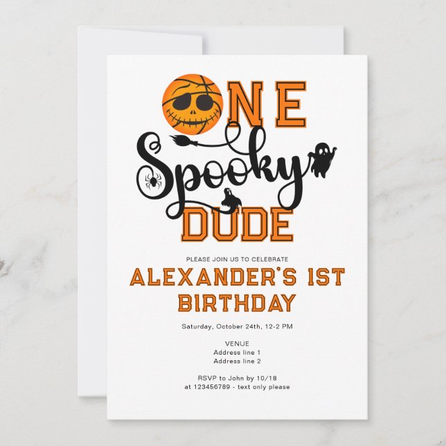 One Spooky Dude Basketball Boys Rad Kids Birthday Invitation (Front)