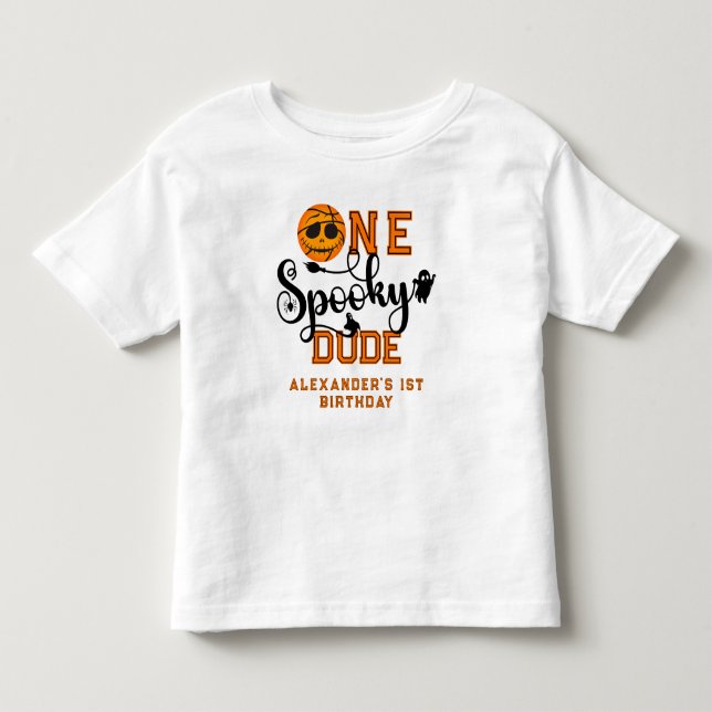 One Spooky Dude Basketball Boys Rad Kids Birthday Toddler T-shirt (Front)
