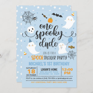 One Spooky Dude Birthday Invitation - Boy (Blue)