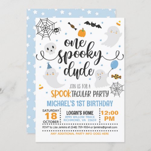 One Spooky Dude Birthday Invitation _ Boy White
