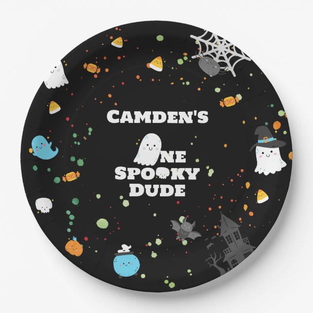 One Spooky Dude Birthday  Paper Plates (Front)