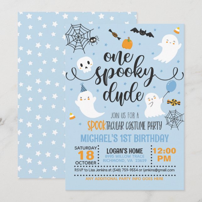 One Spooky Dude Costume Birthday Invitation (Front/Back)