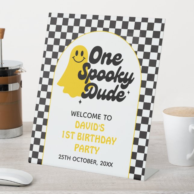 One Spooky Dude First Birthday Welcome Pedestal Sign (In SItu)