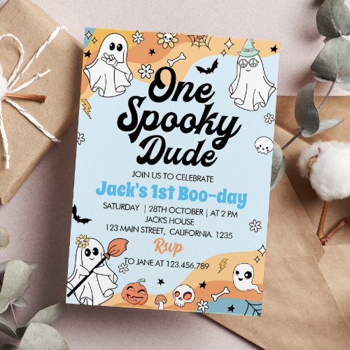 One Spooky Dude Ghost Birthday Invitation