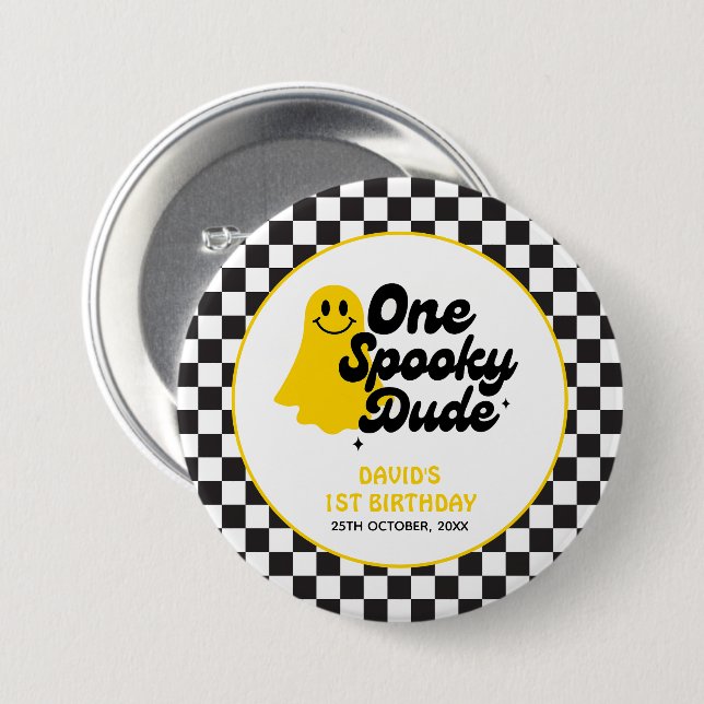 One Spooky Dude Groovy Halloween First Birthday Button (Front & Back)