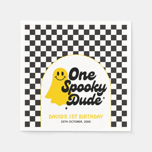 One Spooky Dude Groovy Halloween First Birthday Napkins (Front)