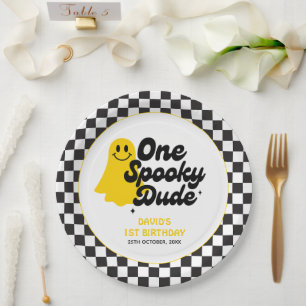 One Spooky Dude Groovy Halloween First Birthday Paper Plates