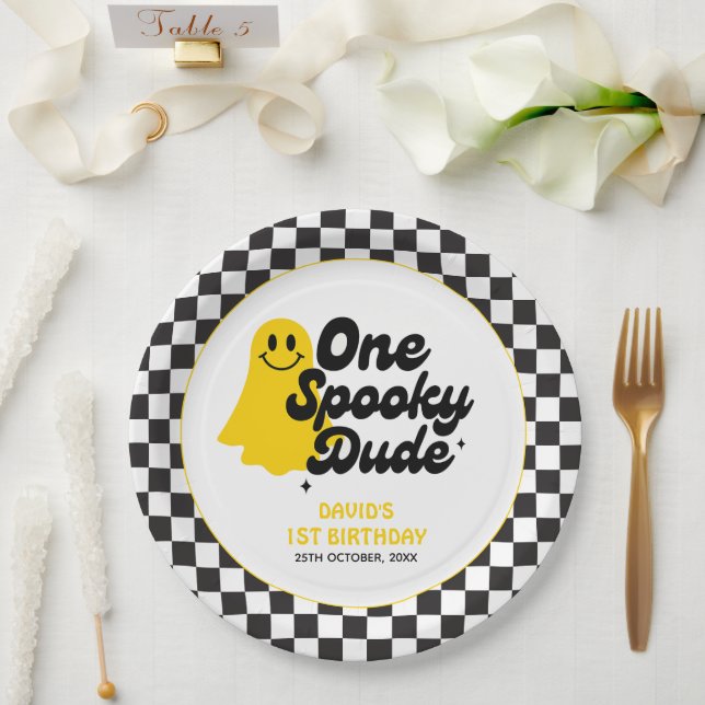 One Spooky Dude Groovy Halloween First Birthday Paper Plates (Wedding)