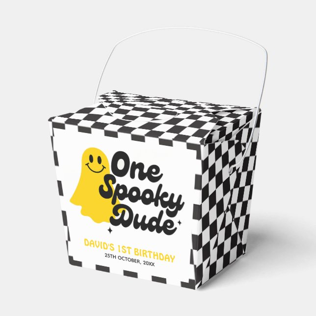 One Spooky Dude Retro Halloween First Birthday Favor Boxes (Front Side)