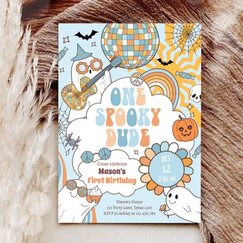 One Spooky Dude Retro Halloween First Birthday Invitation