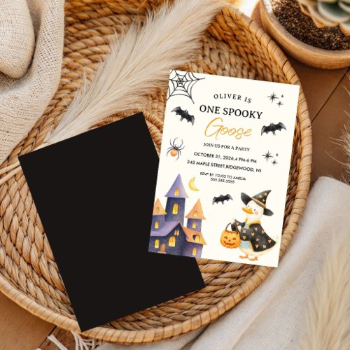 One Spooky Fall Halloween Goose First Birthday Invitation