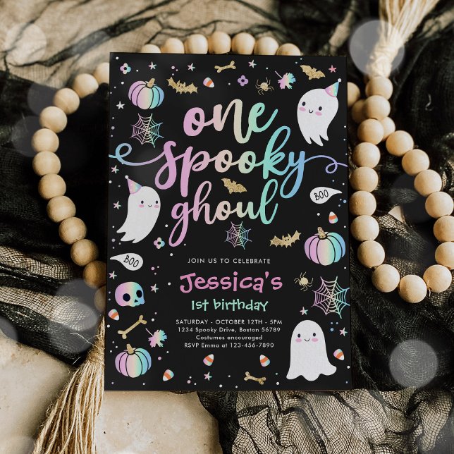 One Spooky Ghoul Cute Halloween Ghost 1st Birthday Invitation (Creator Uploaded)