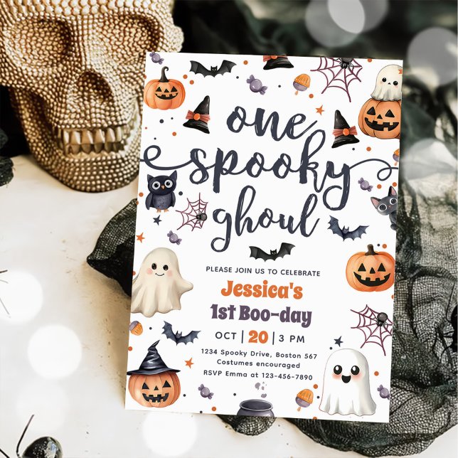 One Spooky Ghoul Cute Halloween Ghost 1st Birthday Invitation (Creator Uploaded)