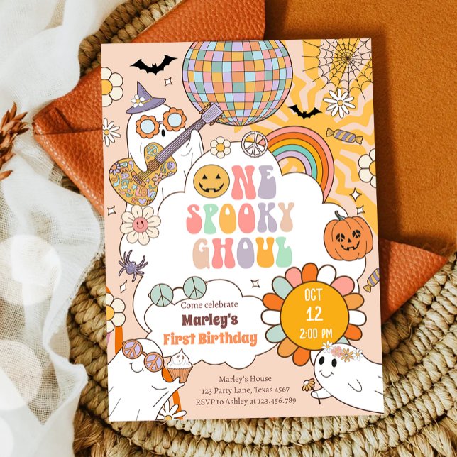 One Spooky Ghoul Retro Halloween First Birthday Invitation (Creator Uploaded)