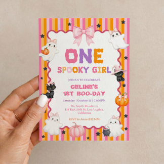 One Spooky Girl Birthday Invitation Pink Halloween