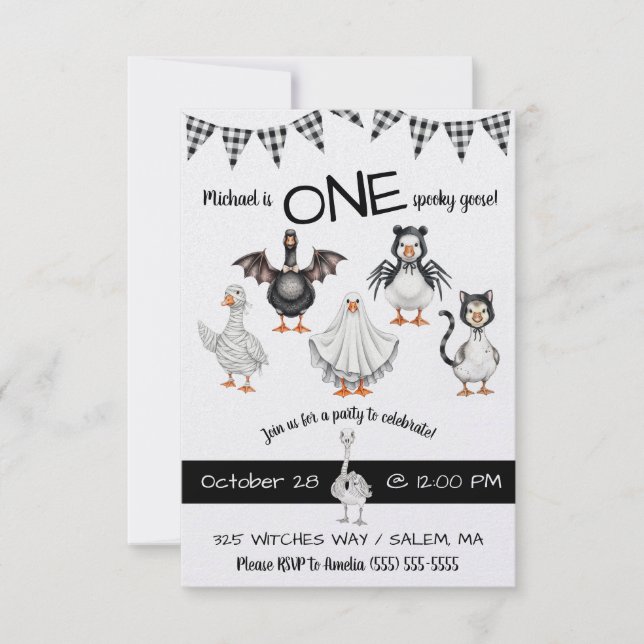 ONE Spooky Goose!  Halloween First Birthday Party Invitation (Front)