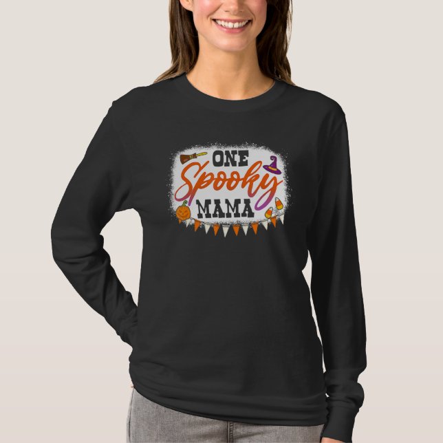One Spooky Mama Halloween Bleach T-Shirt (Front)