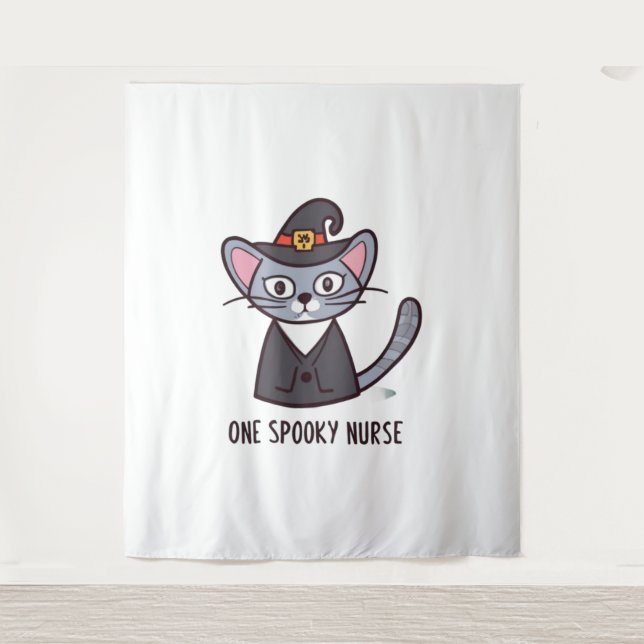 One Spooky Nurse Cat - Feline Festivities for Hall Tapestry (Front)