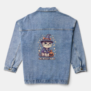 One Spooky Nurse Cat Halloween Design Denim Jacket