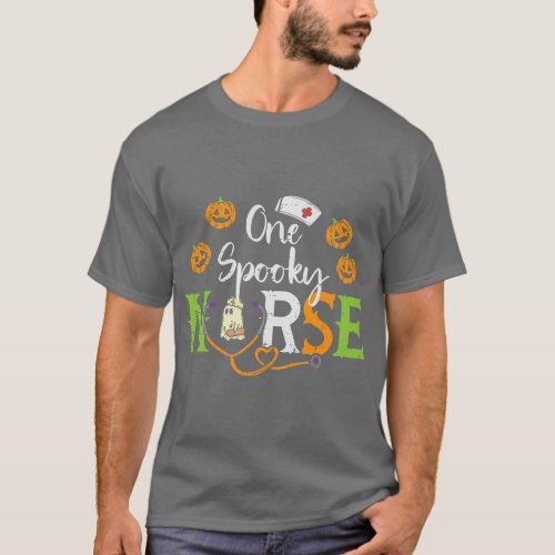 One Spooky Nurse Ghost Stethoscope Halloween Costu T_Shirt
