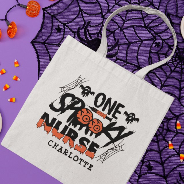 One Spooky Nurse Halloween Ghost Personalized Name Tote Bag (Creator Uploaded)