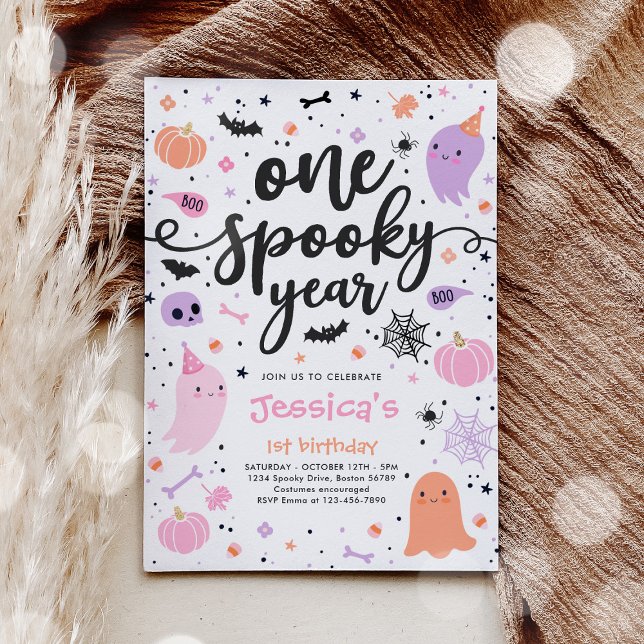 One Spooky Year Cute Halloween Ghost 1st Birthday Invitation (Creator Uploaded)