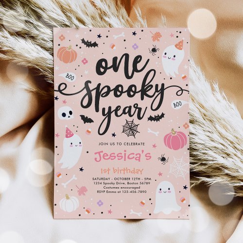 One Spooky Year Cute Halloween Ghost 1st Birthday Invitation