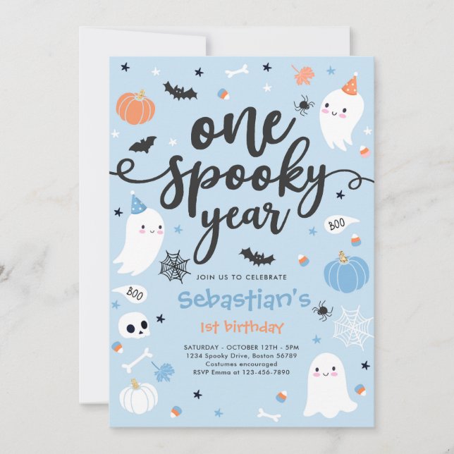 One Spooky Year Cute Halloween Ghost 1st Birthday Invitation (Front)