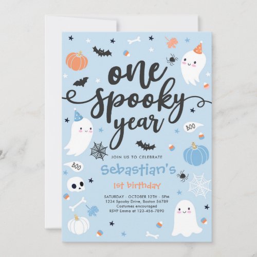 One Spooky Year Cute Halloween Ghost 1st Birthday Invitation