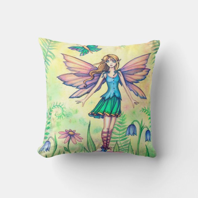 One Spring Day Fairy Fantasy Artwork Throw Pillow (Front)