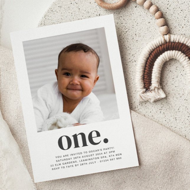 One Square Photo First Birthday Invitation (Creator Uploaded)