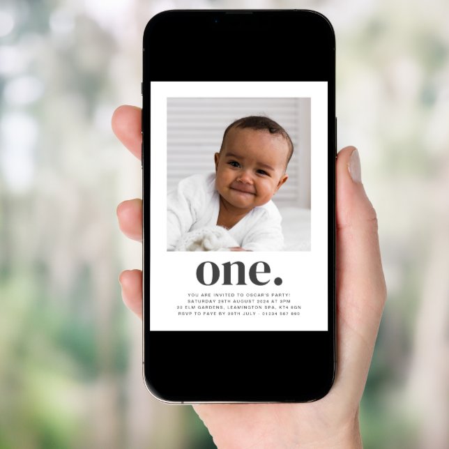 One Square Photo First Birthday Invitation (Front Digital)