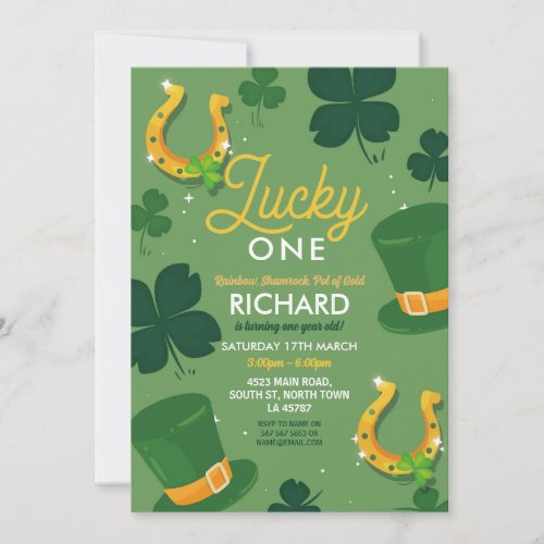 One St Patricks Day 1st Birthday Party Invite 