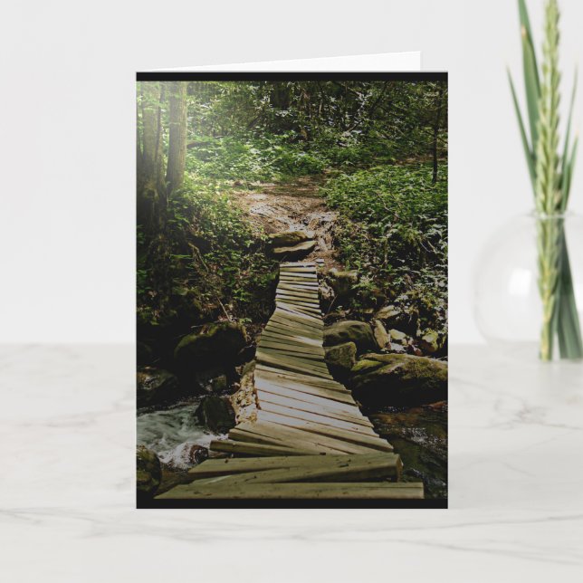 One Step at a Time Forest Wooden Bridge Photo Card (Front)