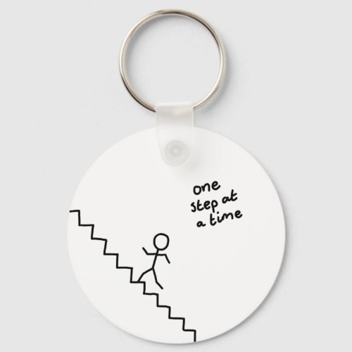 one step at a time stick man on stairs keychain