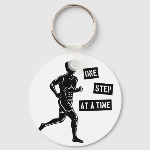 One Step At A Tome Running Man Quote Black Keychain