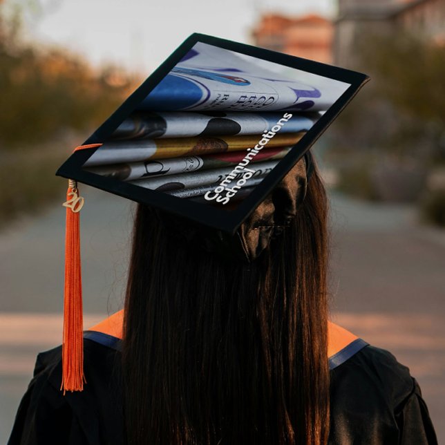 One-Step Grad Cap - Faculty- Communications School (Introducing “Comm School ”, Grad Lore’s bold, one step, polished peel‑and‑stick grad cap topper )