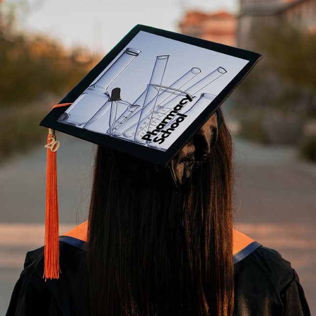 One Step Grad Cap - Faculty - "Pharmacy School" (Introducing “Pharmacy School”, Grad Lore’s bold, one step, polished peel‑and‑stick grad cap topper )