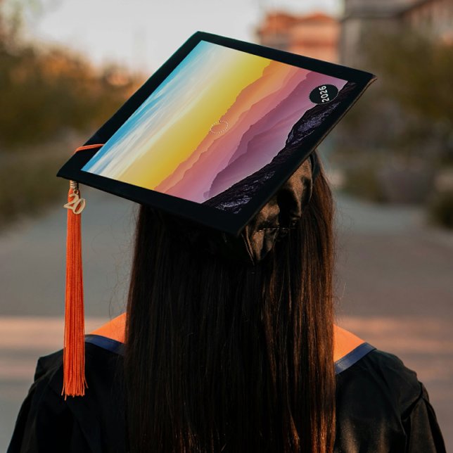 One Step Grad Cap - Horizons - " Future Horizons" (Introducing “New Horizons ”, Grad Lore’s bold, one step, polished peel‑and‑stick grad cap design.)
