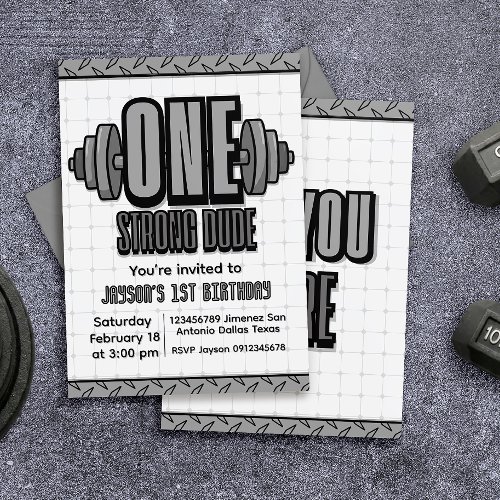One Strong Dude - 1st Birthday Invitation