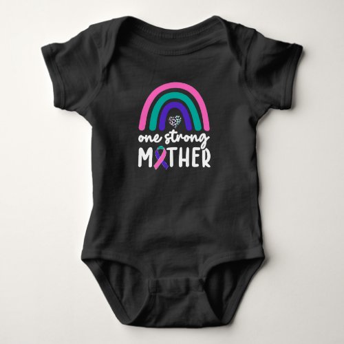 One Strong Mother Thyroid Cancer Purple Teal Pink Baby Bodysuit
