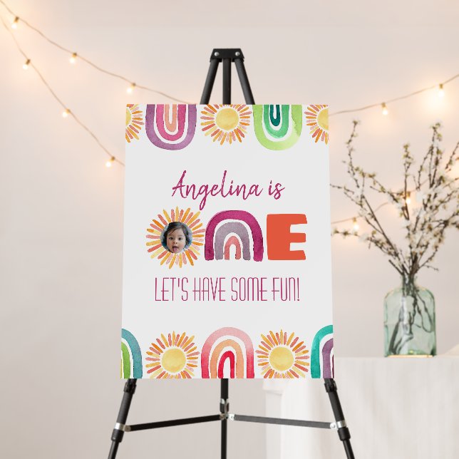 ONE Sun & Rainbows 1st Birthday Photo Welcome Sign (In Situ (Stand))
