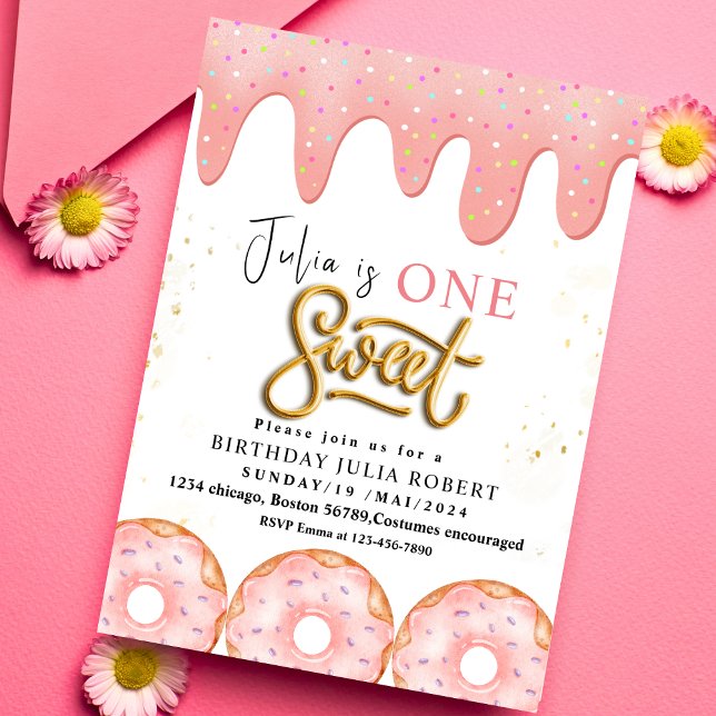 One Sweet 1nd Donut pink cream Birthday Party  Invitation (Creator Uploaded)