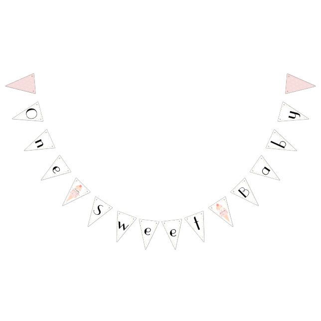 One Sweet Baby Ice Cream Pink Girl Baby Shower Bunting Flags (All)