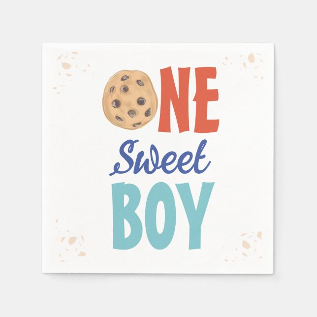 One Sweet Boy Chocolate Chip Cookie First Birthday Napkins (Front)
