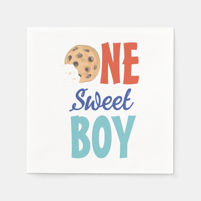 One Sweet Boy Cookie First Birthday Napkins (Front)