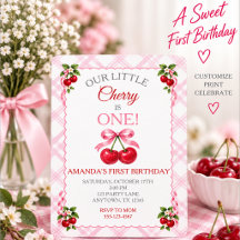 One Sweet Cherry First Birthday Invitation