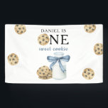 One Sweet Cookie and Milk First Birthday   Banner<br><div class="desc">A Little Sweet Cookie. Watercolor kids birthday party. Watercolor cookies with chocolate and bottle milk with blue bow.</div>