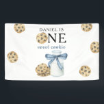 One Sweet Cookie and Milk First Birthday   Banner<br><div class="desc">A Little Sweet Cookie. Watercolor kids birthday party. Watercolor cookies with chocolate and bottle milk with blue bow.</div>