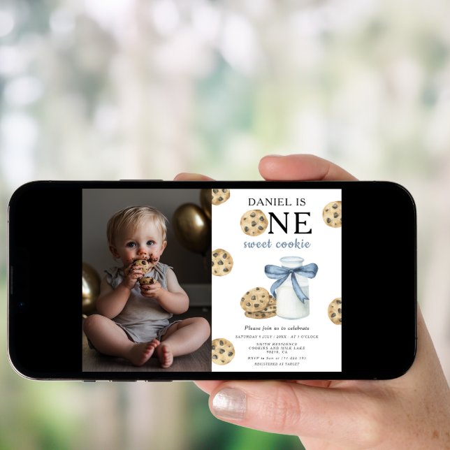 One Sweet Cookie and Milk First Birthday  Invitation (Front Digital)